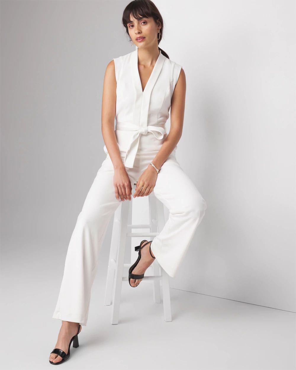 White jumpsuit tie waist top